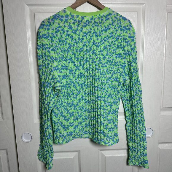 ASOS Men’s XL Puckered Texture Crinkly Long Sleeve Top Lime Green Y2K Checker - Picture 2 of 12